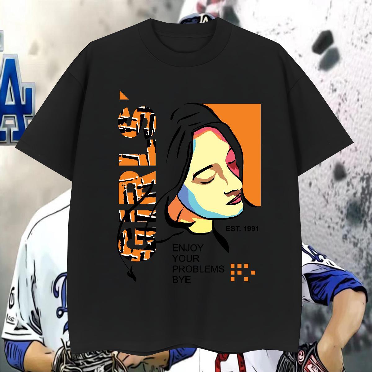 Men T Shirts 100% Cotton 230g women Street Crew Neck Cartoon Print Men Clothes T-Shirt Designer Fashion Loose Fit Tops