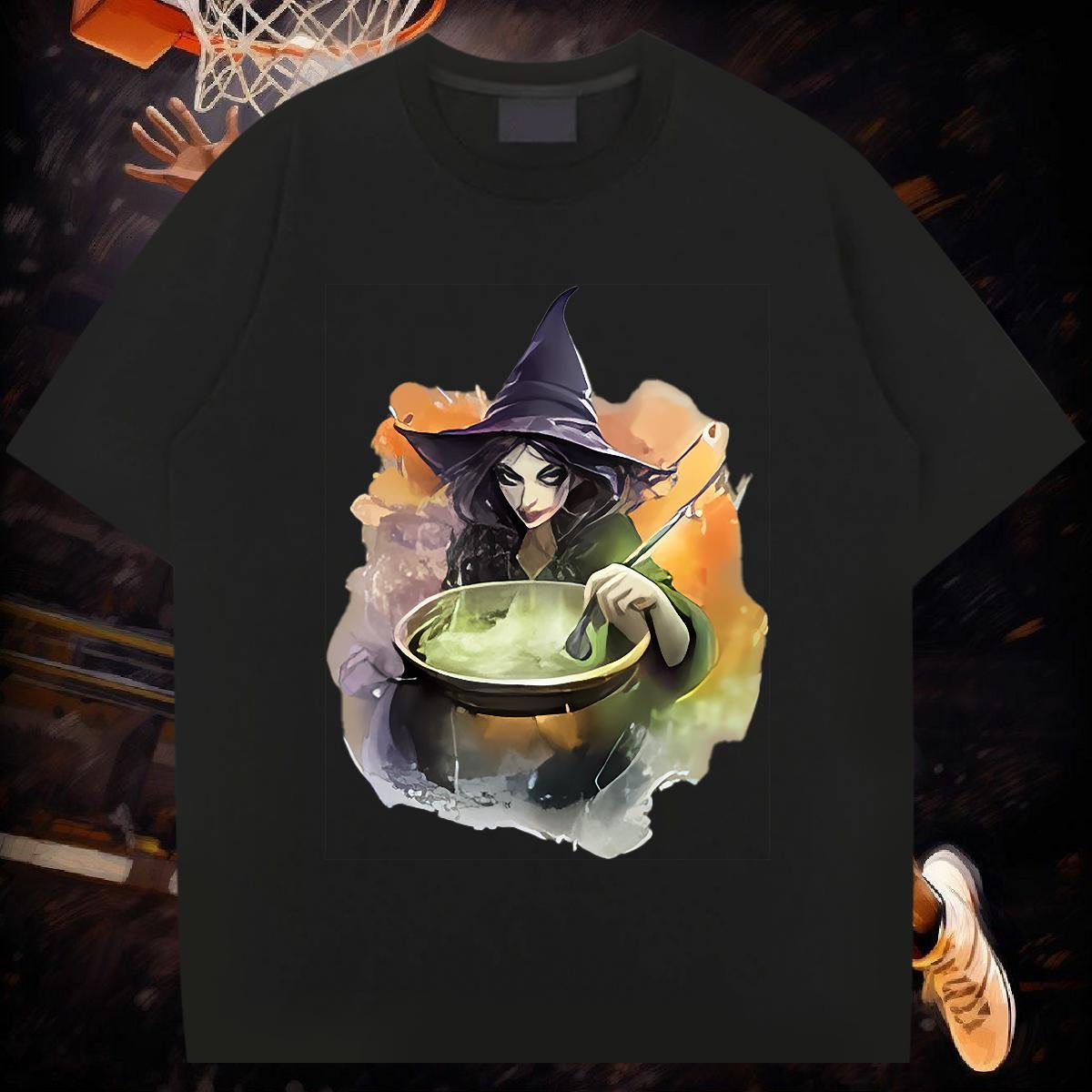 Classic T-Shirts 230g 100% Cotton witch Hip Hop Clothings Breathable Crew Neck Loose Fit Men Clothes T-Shirt DIY Printed
