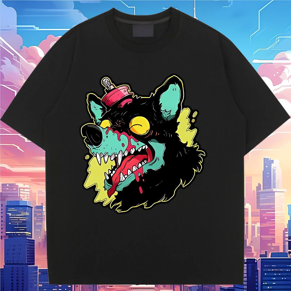 Free Shipping T-Shirts Round Neck Short Sleeve Tshirt for Man Woman Anime Oversized wolf High Street Hip Hop 230g 100% Cotton Designer Top Tees