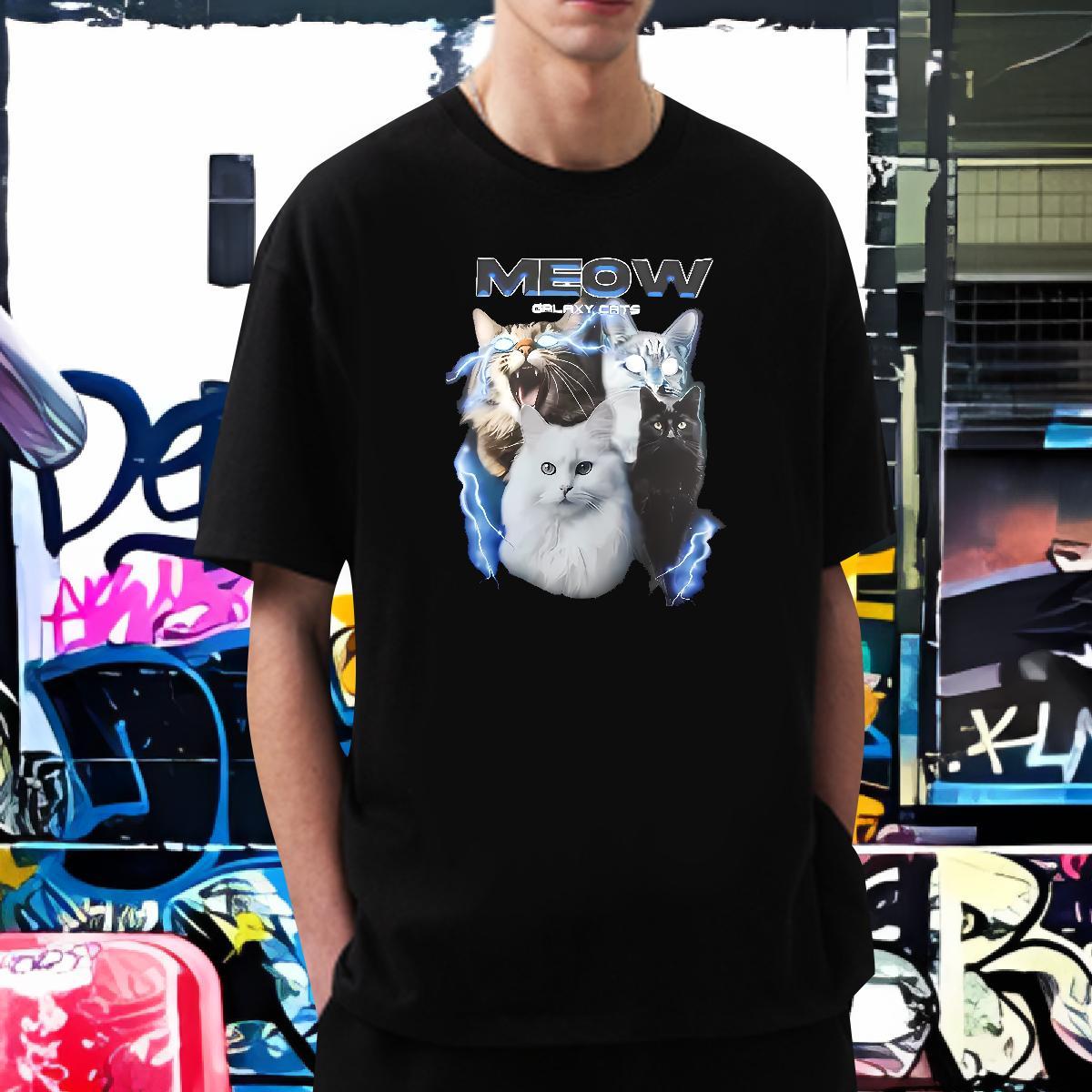 Fashion Casual T-Shirts 230g Pure Cotton cat Street Wear Tops Short Sleeve O-Neck Soft Men Tops Tees Custom Printing
