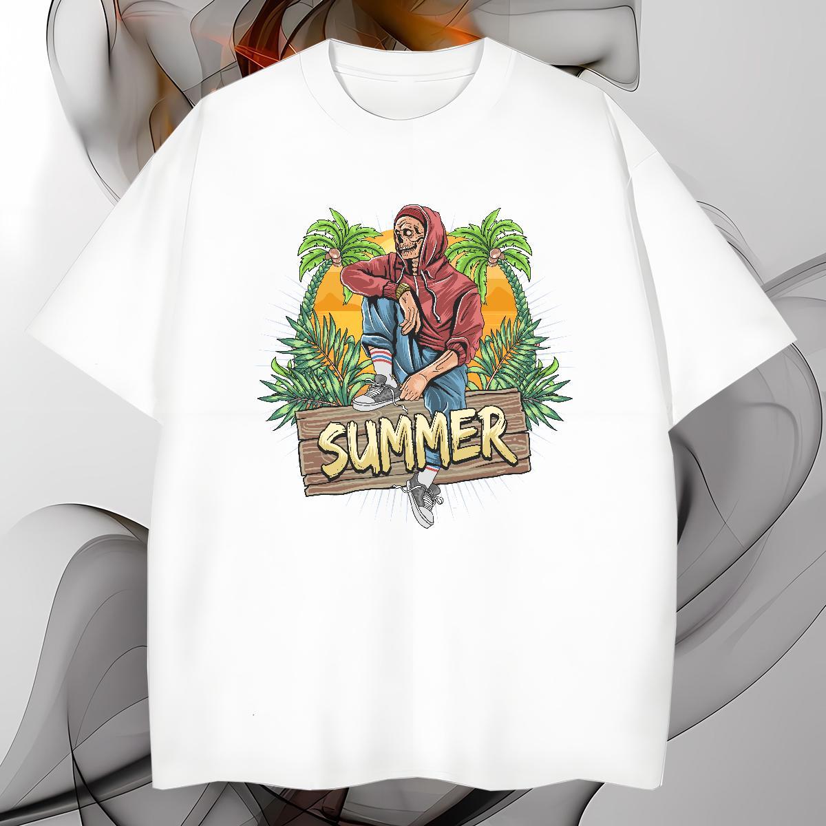 Classic Casual T Shirt For Man 100% Cotton 230g Halloween Daily Outfit Clothings O-Neck Short Sleeve Loose Men Tees Custom Print Plus Size