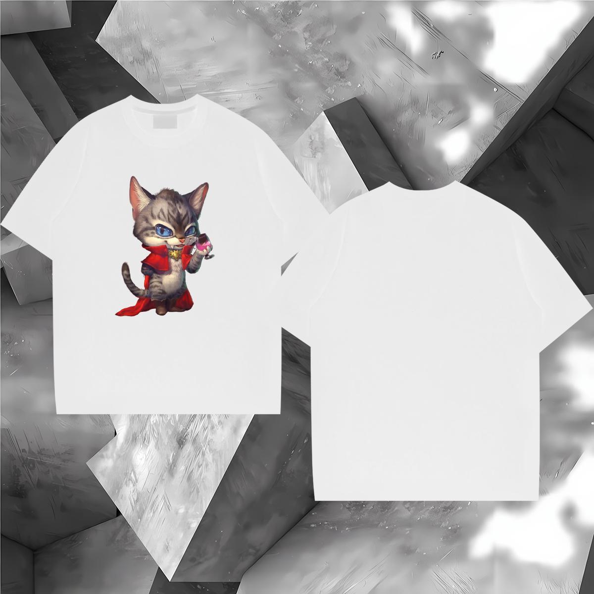 New Designer T-Shirts for Men 230g Pure Cotton cat Casual Beach Wear Breathable Crew Neck Soft Couples T Shirts Graphic
