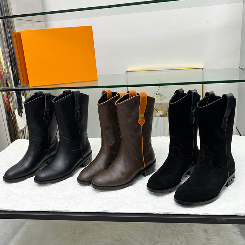 Fashion Women Long Boots Rider Cowhide Knee Boot Chunky Heels Designer Casual Autumn And Winter Tall Longs Booties Zipper Pocket Boots Inside The High-end Sheep