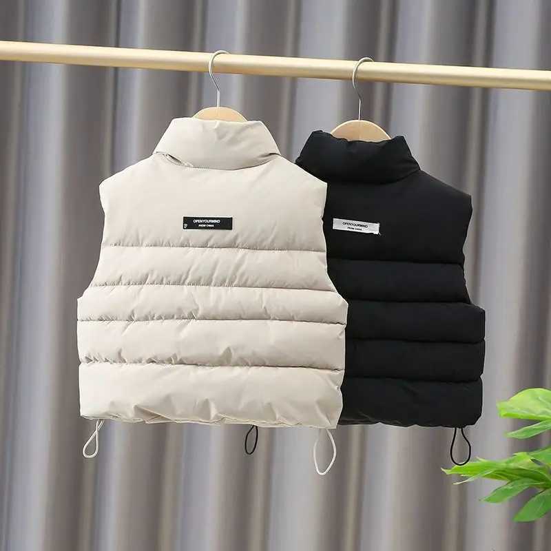 Autumn and Winter Childrens Down Cotton Vest Baby Girl Boy Thick Warm Wool Single Chest Flip Collar 3-10 YearsW240724