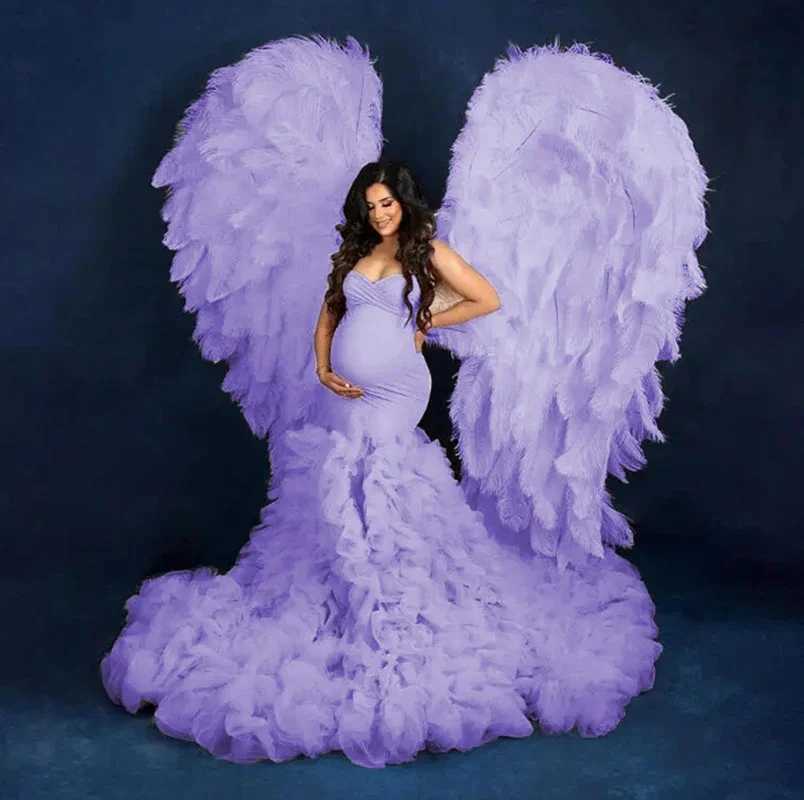 Maternity Dresses Fluffy Mermaid Tulle Maternity Dress Custom Made Strapless Ruffles Side Slit Bridal Long Pregnancy Gowns Photo ShootY240806 H250211