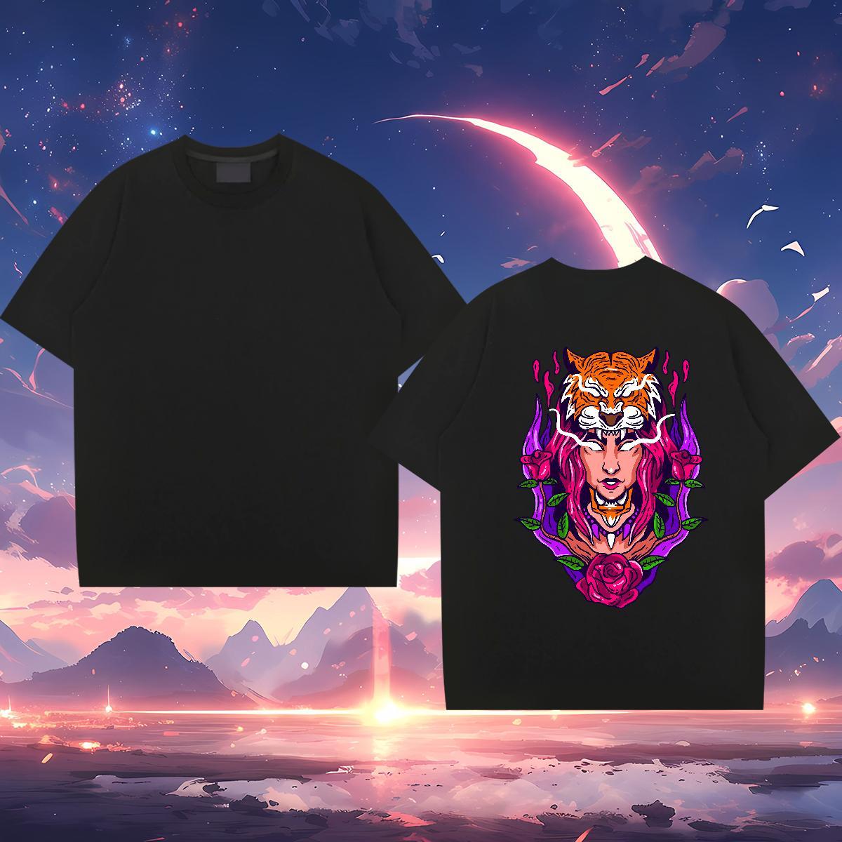 Wholesale Men T Shirts 230g Pure Cotton tiger Sport Top Tees Breathable Short Sleeve Designer Men Clothes T-Shirt DIY Anime