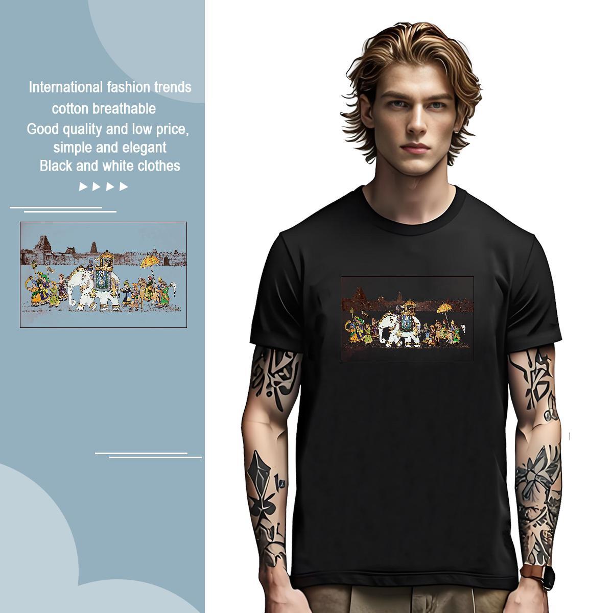 Men T Shirts 100% Cotton 230g elephant Sport O-Neck Short Sleeve Skull Men Tees Fashion Designer Cool Tops Shirt