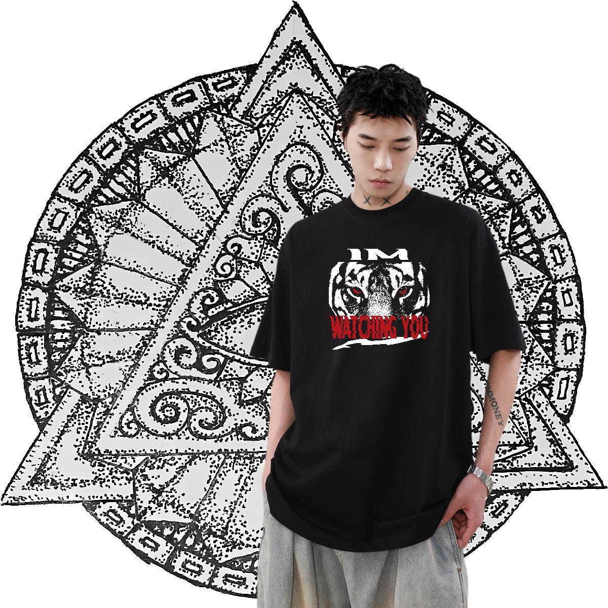 2024 T-Shirts 100% Cotton 230g tiger Street wear Hip Hop Tees Round Neck Short Sleeve Soft Men Clothes T-Shirt Skull