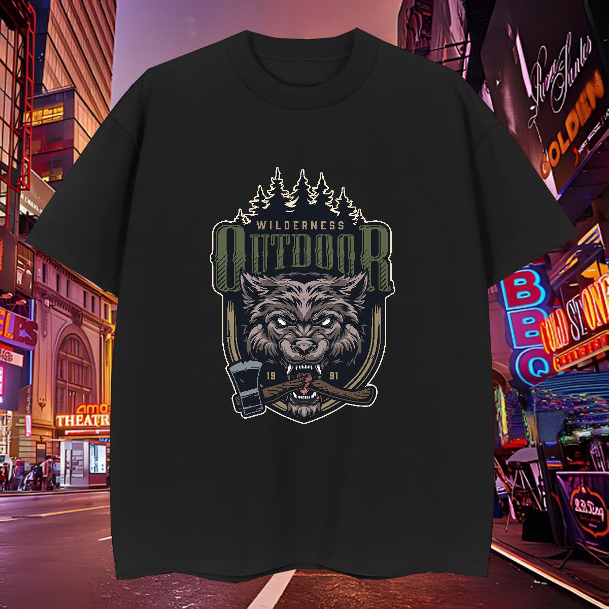 Brand Couples T Shirts 230g Cotton wolf T Shirts Men Daily Wear Breathable Short Sleeve Custom Print Plus Size Fashion Casual Tops Shirt