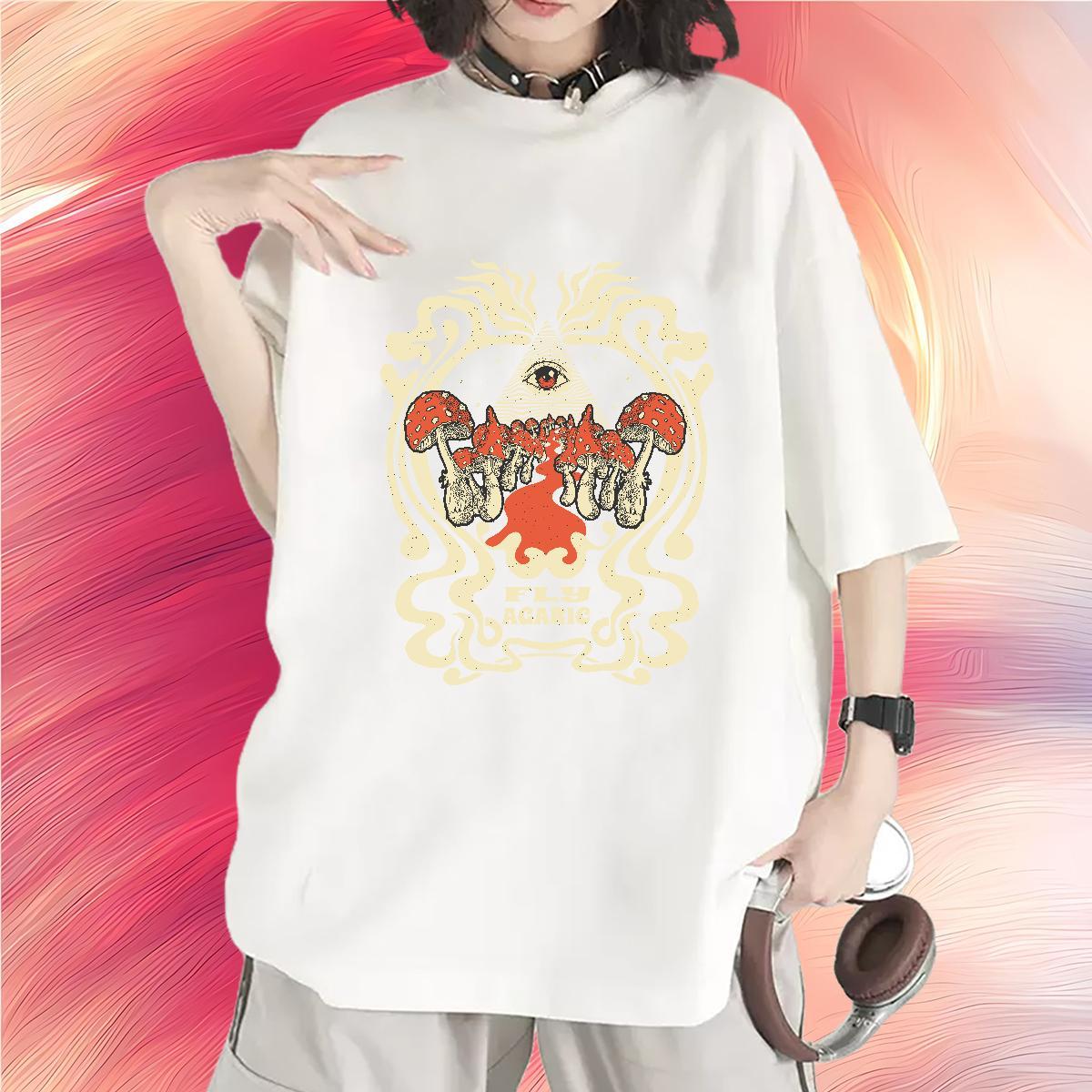 Soft Woman T Shirts Crew Neck Lady T shirt Floral Print mushroom Hip Hop 230g Pure Cotton Fashion Polos