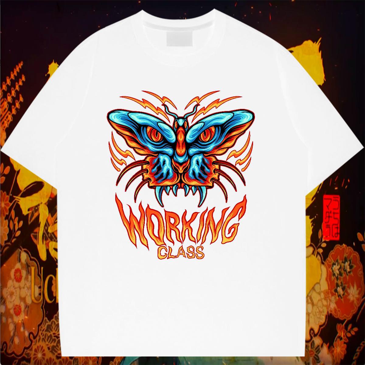 Factory Direct T shirt 100% Cotton 230g Butterfly Street Casual Top Tees Breathable Soft Unisex Tshirt for Man Woman Cartoon Print