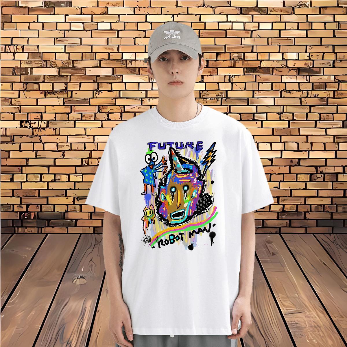 T Shirts Men 230g 100% Cotton cartoon Street Wear Round Neck Short Sleeve DIY Printed Men Tees Wholesale High Quality Tops Shirt