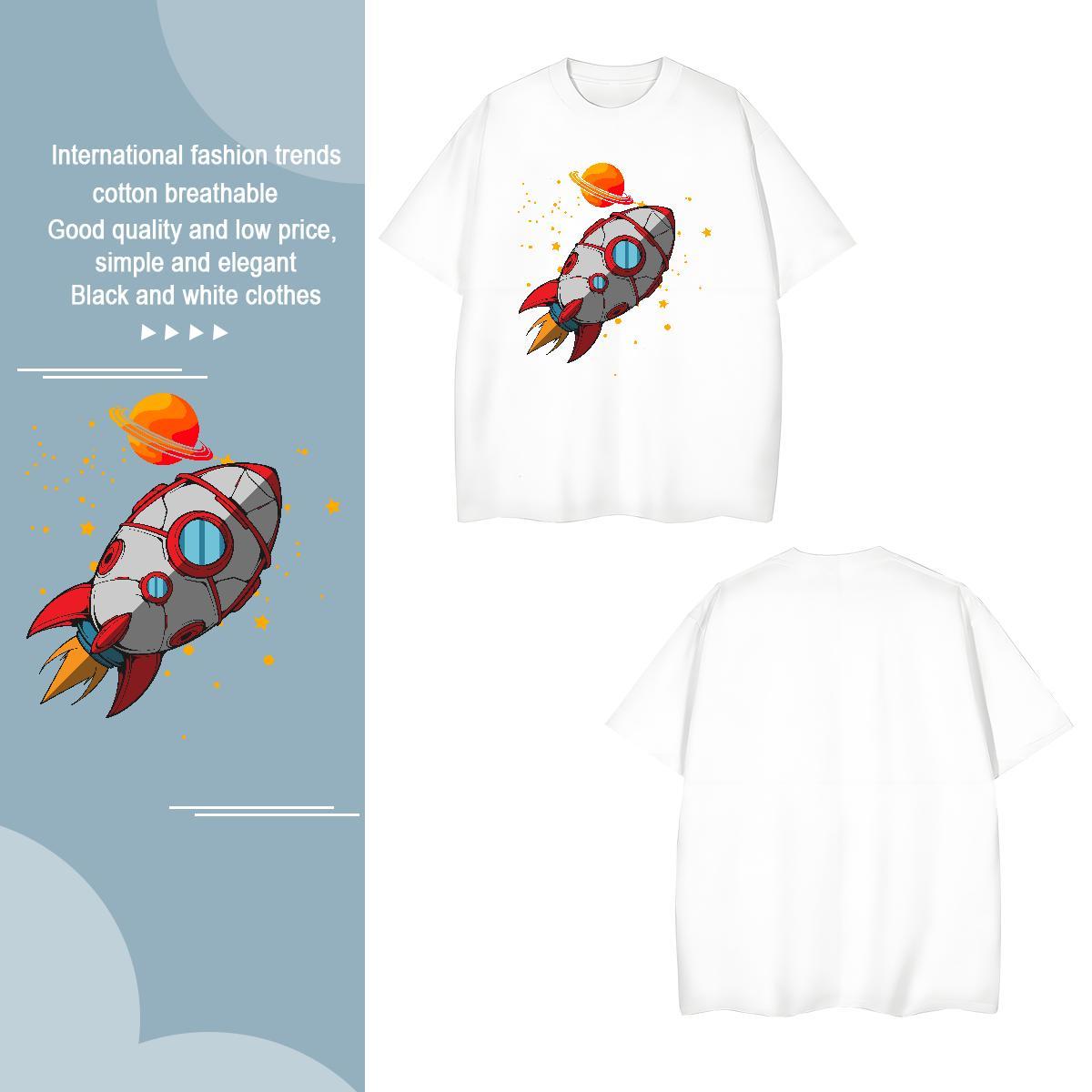 T-Shirts for Men 230g Cotton spaceship Sports Casual Short Sleeve O-Neck Graphic Men Clothes T-Shirt Custom Unisex Tees