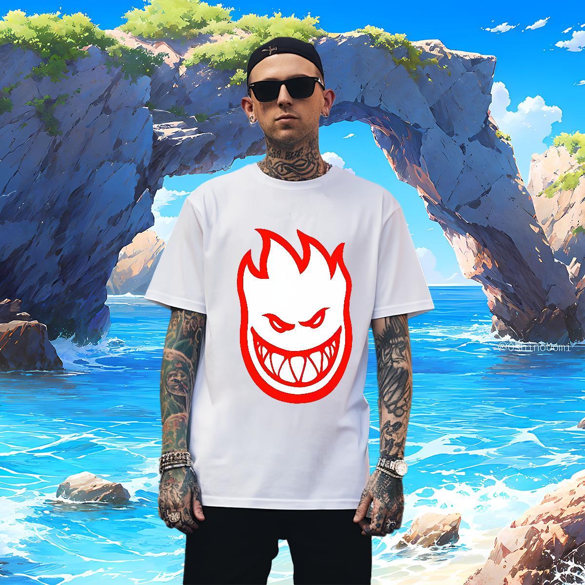 T-Shirts 230g 100% Cotton monster Hip Hop Street Breathable Short Sleeve Cartoon Print Men Tops Tees DIY Customized Cool Design Tshirts