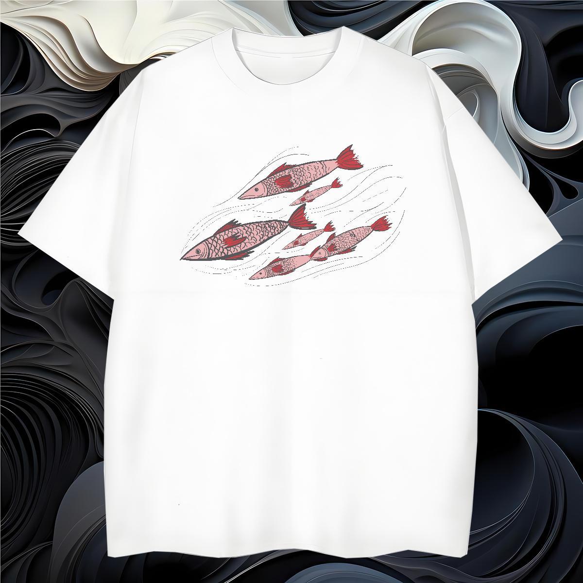 Brand Men Tshirts 230g Pure Cotton fish T-Shirts Street Wear Breathable Short Sleeve DIY Logo Oversized DIY Customized Tops