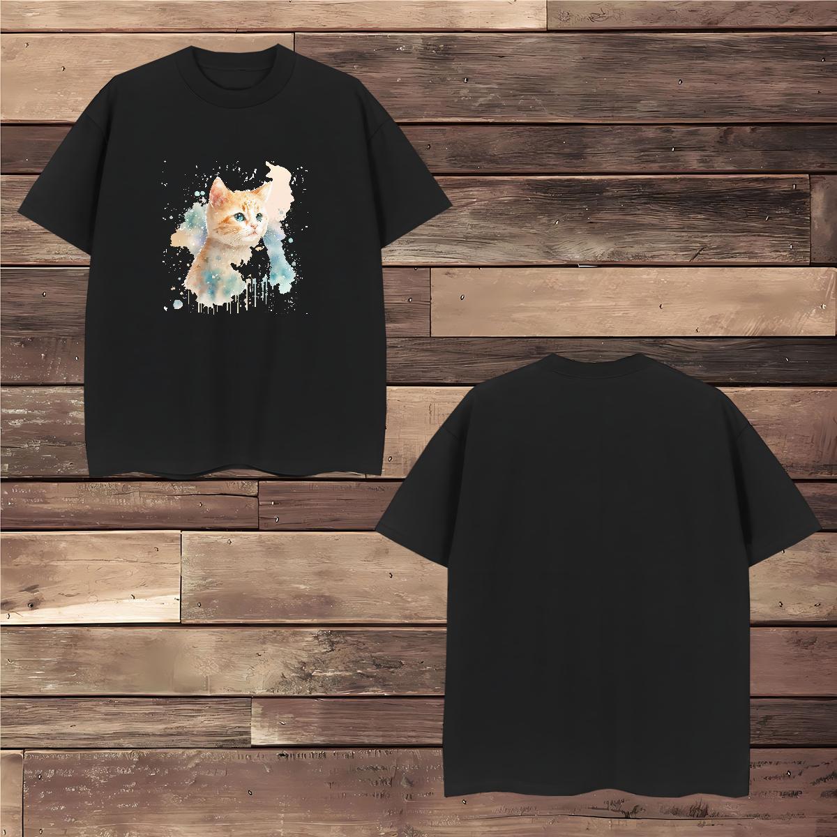 Man T Shirts 100% Cotton 230g cat Street wear Hip Hop Pure Cotton Custom Cartoon Couples T Shirts Classic Popular Polos