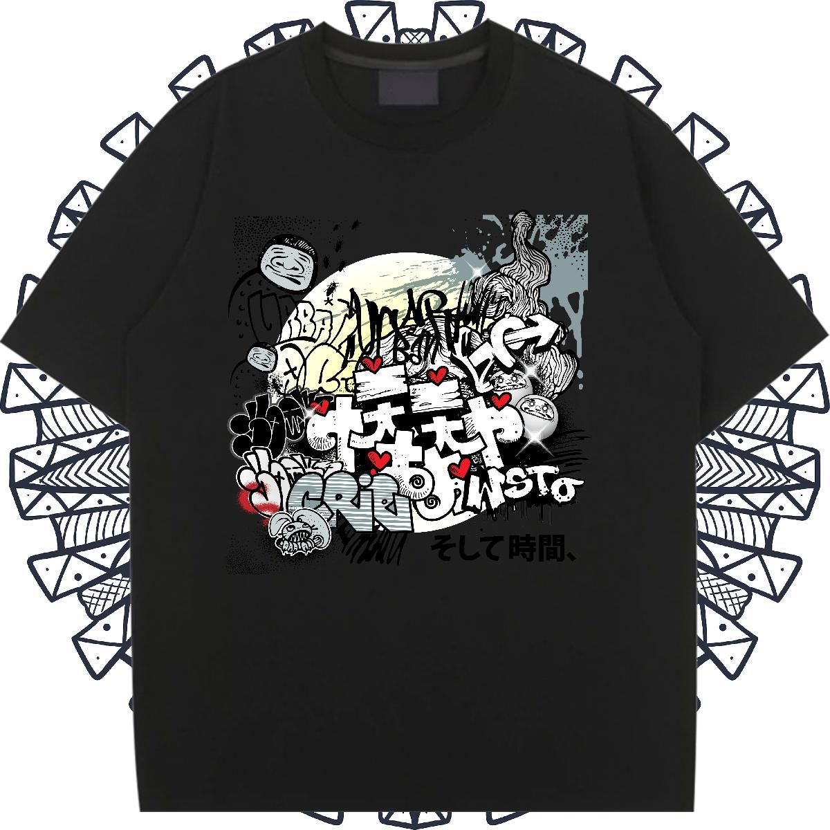 Free Shipping Lady T shirt 230g Pure Cotton painting Street Casual T-Shirts for Women Breathable Crew Neck Skull Tees