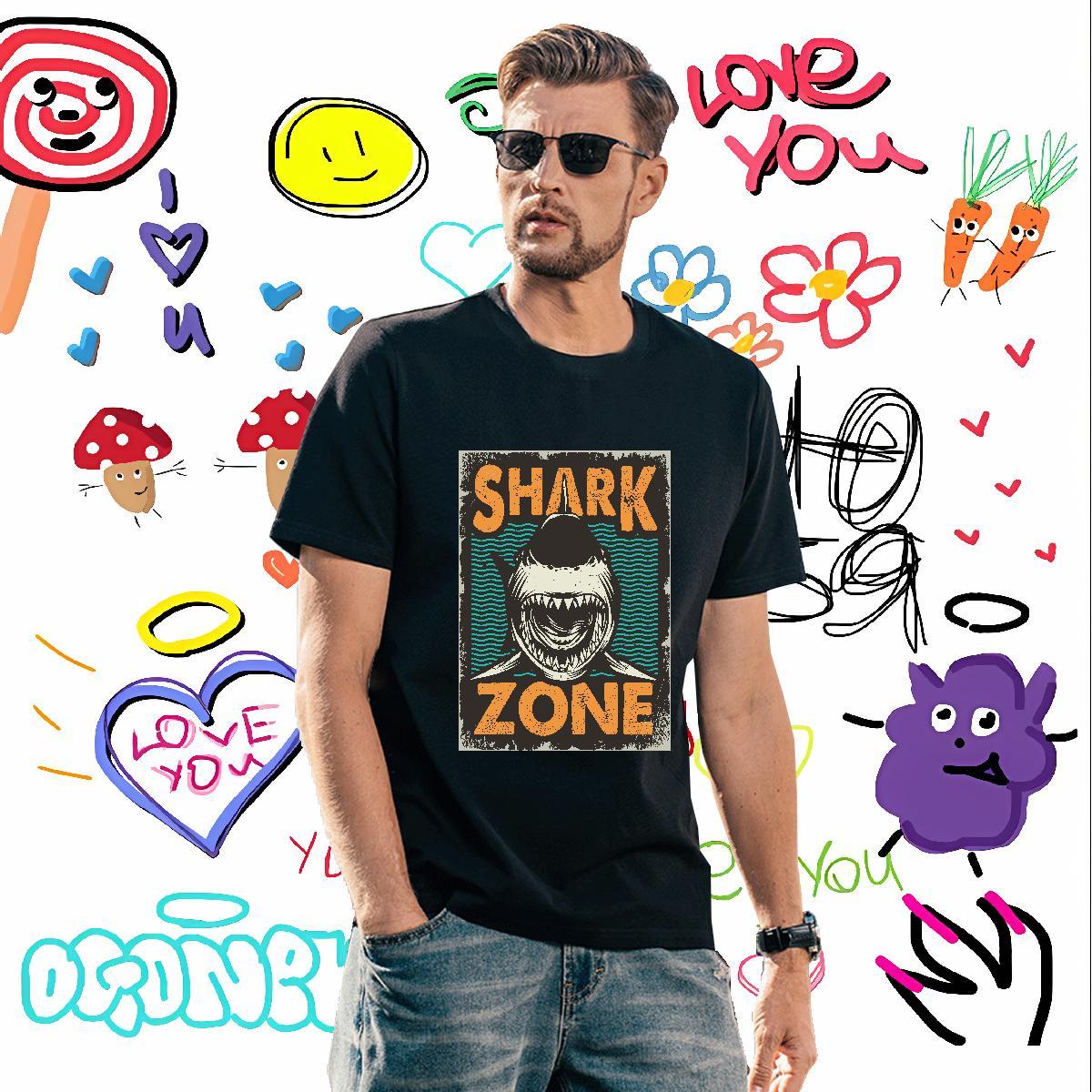 Popular Men Tshirts 230g Cotton fish Men T Shirts Beach Breathable Short Sleeve Black White Stylist Tee Shirt