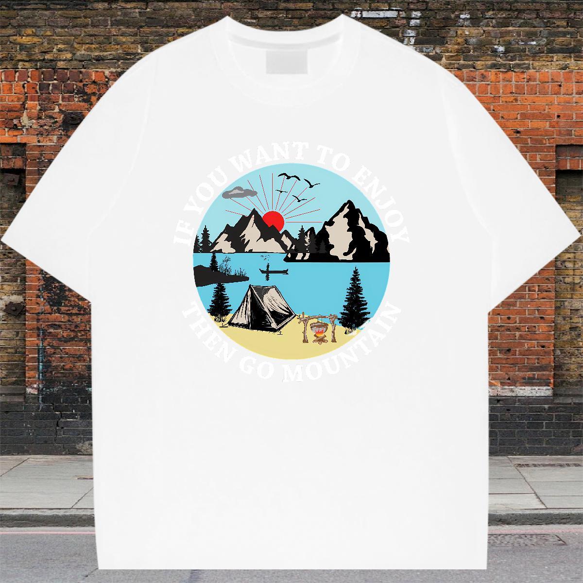 TOP Quality Men Tshirts 230g 100% Cotton Spring Summer mountains Custom Printed Breathable Casual New T-Shirts for Men Clothes