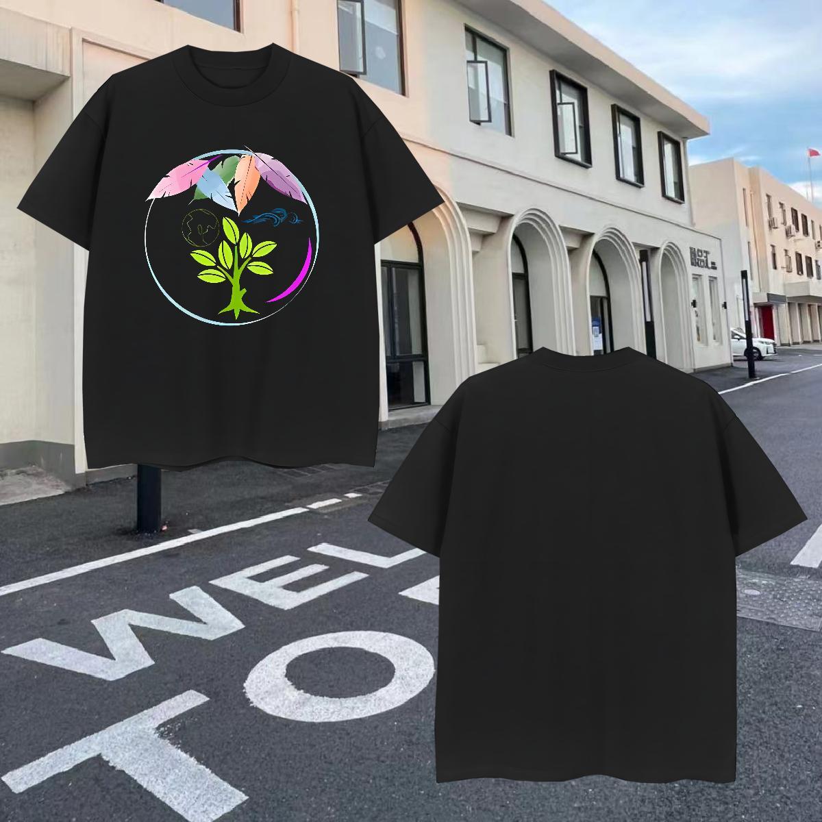 Fashion New T shirt 230g Pure Cotton tree Sports Casual Top Tees Short Sleeve O-Neck Soft Men Tops Tees Oversized