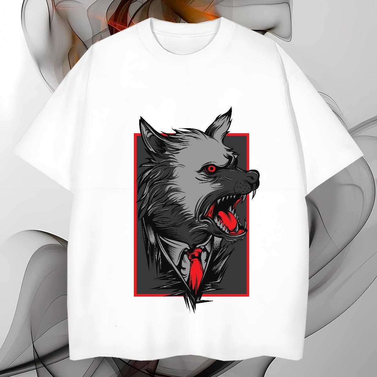 Stylist Men T Shirts 230g Pure Cotton wolf Hip Hop Tops Shirt Crew Neck High Quality Couples T Shirts White Plus Size