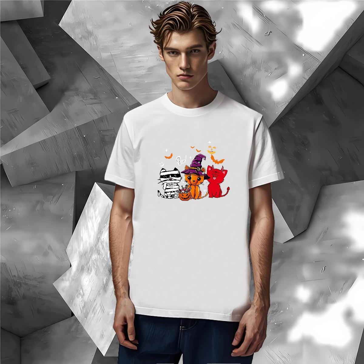 Classic Men Tops Tees 230g Cotton halloween T-Shirts for Men Casual Beach Breathable Short Sleeve Cartoon Printing L-4XL DIY Tops Shirt