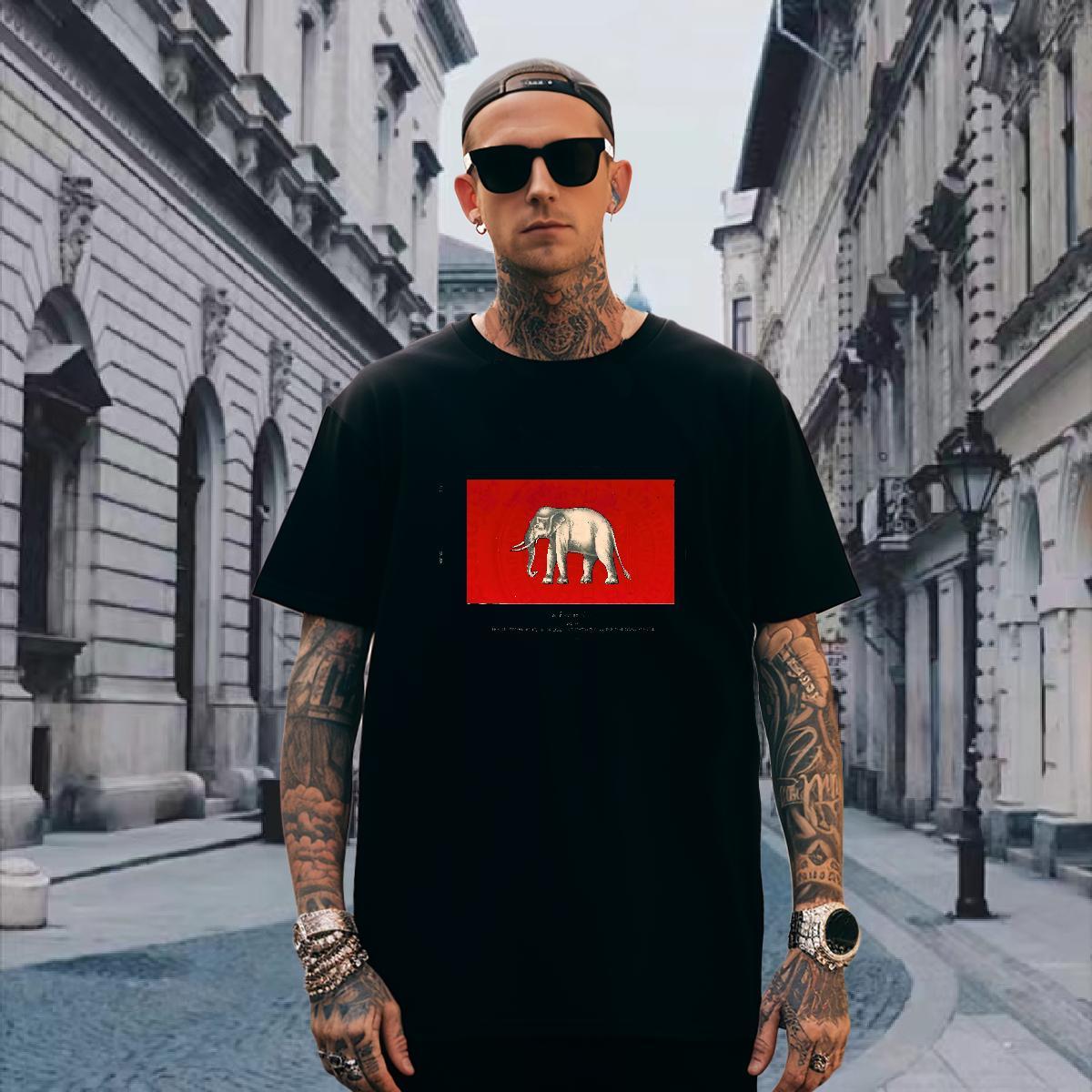 T Shirts Men 230g Cotton elephant Beach O-Neck Short Sleeve DIY Printed Couples T Shirts Casual New Loose Fit Wear