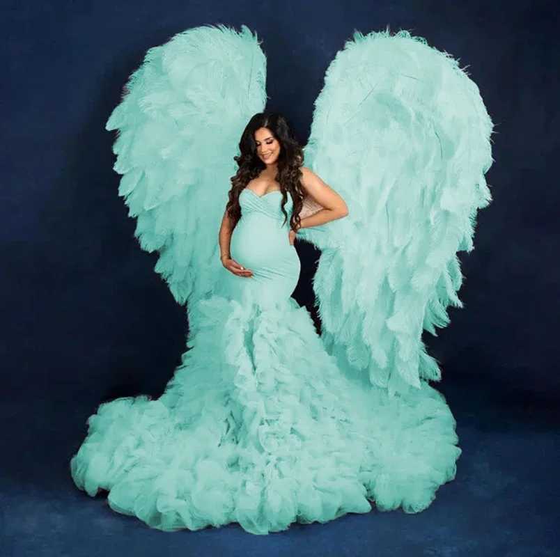 Maternity Dresses Fluffy Mermaid Tulle Maternity Dress Custom Made Strapless Ruffles Side Slit Bridal Long Pregnancy Gowns Photo ShootY240806 H250211