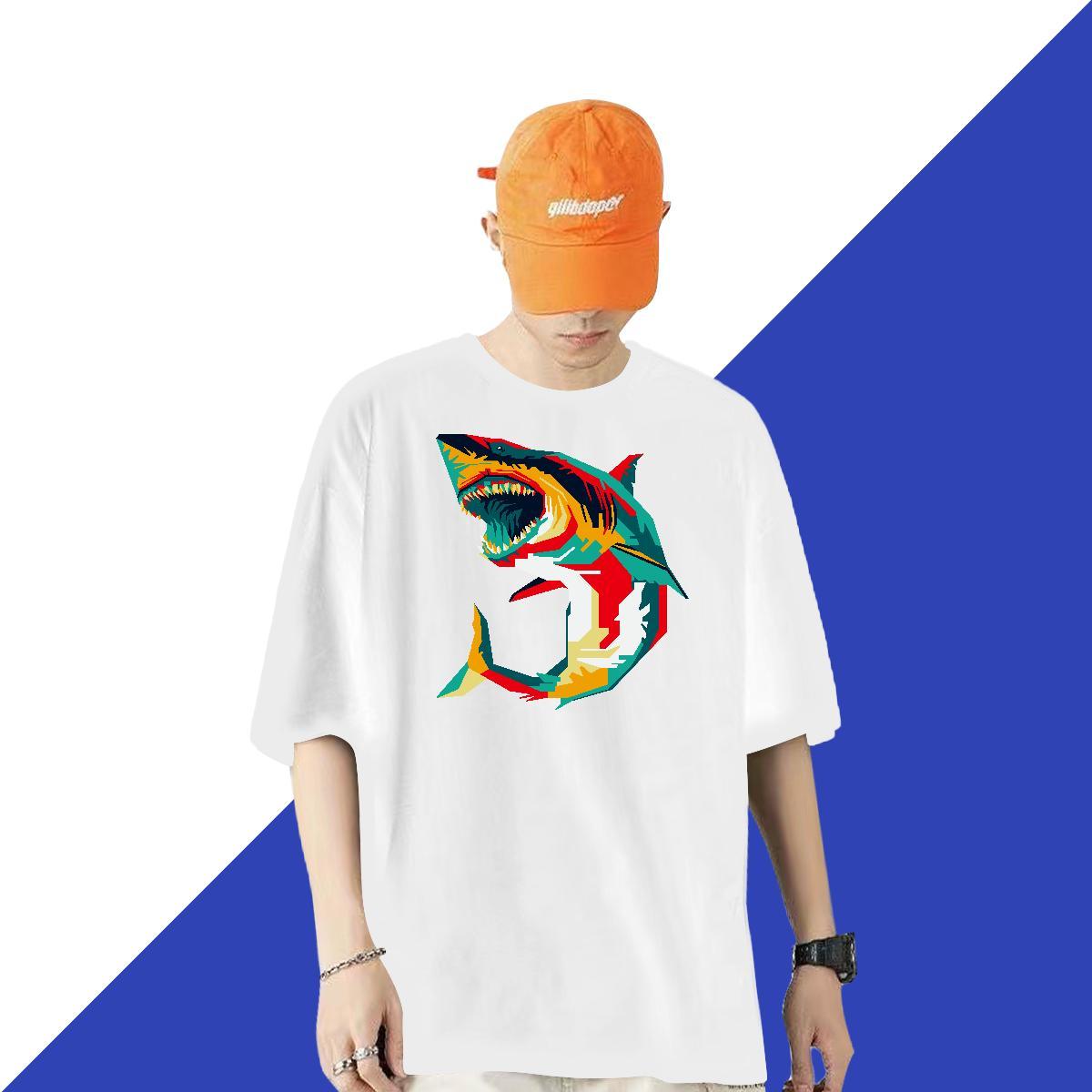 2024 DIY T Shirt For Man 230g Pure Cotton shark Home Outdoor Clothings O-Neck Short Sleeve Unisex Men Tees DIY Logo Oversized