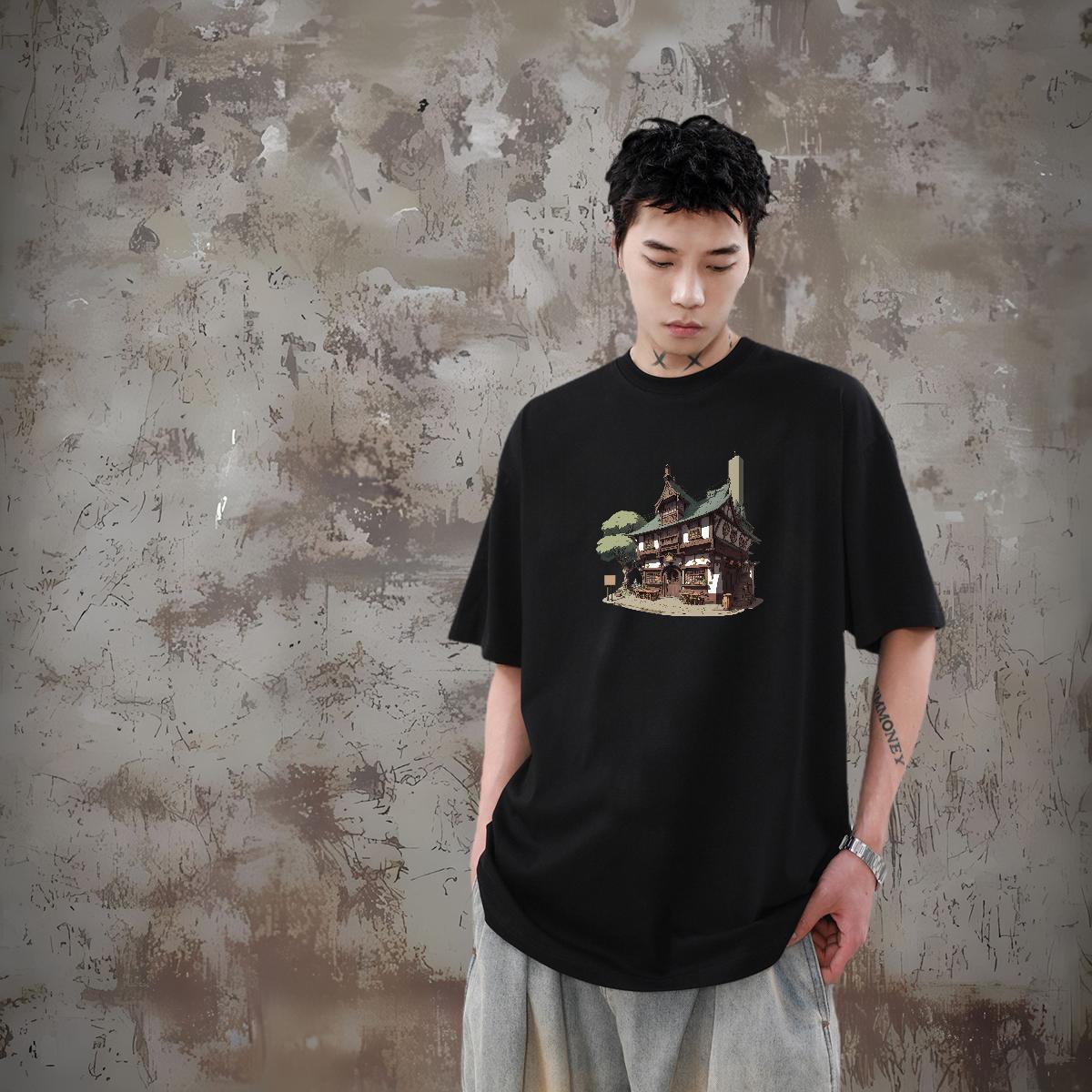 Fashion Casual T Shirt For Man 230g 100% Cotton House Summer Casual Tops Shirt O-Neck Short Sleeve Designer Men Tees Custom Print Plus Size