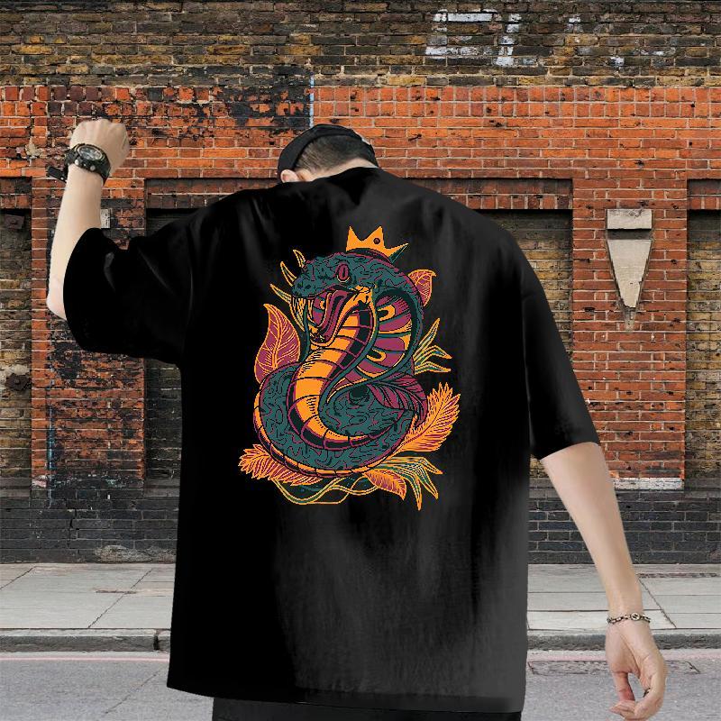 2024 Summer Mens T Shirts 100% Cotton 230g snake Summer Casual Top Tees Pure Cotton Unisex Men Clothes T-Shirt Custom Print Oversized