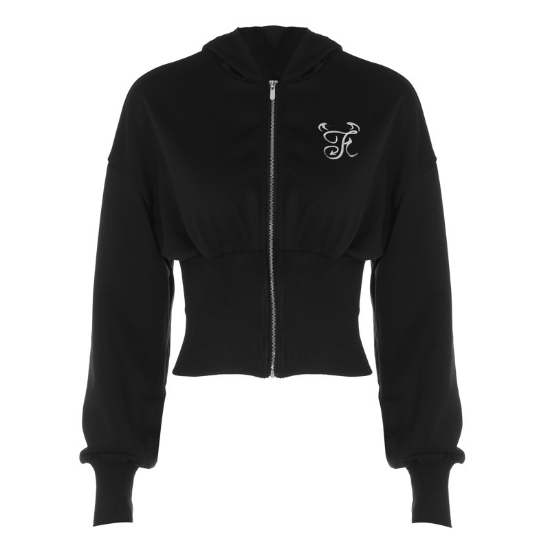 autumn street waist cinching and navel hooded zipper hoodie, women's new style