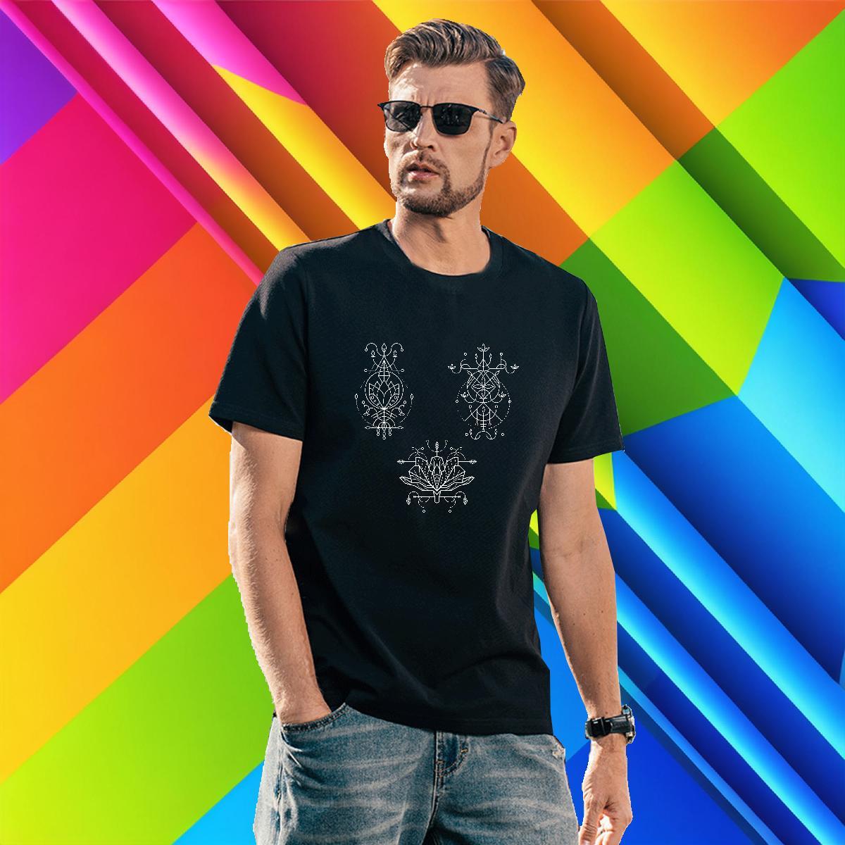 T Shirts Men 100% Cotton 230g Geometric line Street Casual Breathable Crew Neck Custom Printed Men Tops Tees Wholesale Classic Clothes