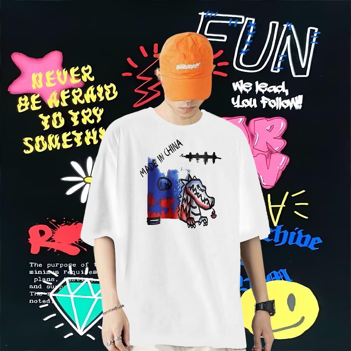 Free Shipping T-Shirts for Men 230g 100% Cotton dinosaur Casual Beach Tops Shirt Breathable Popular Tshirts Oversized 4XL