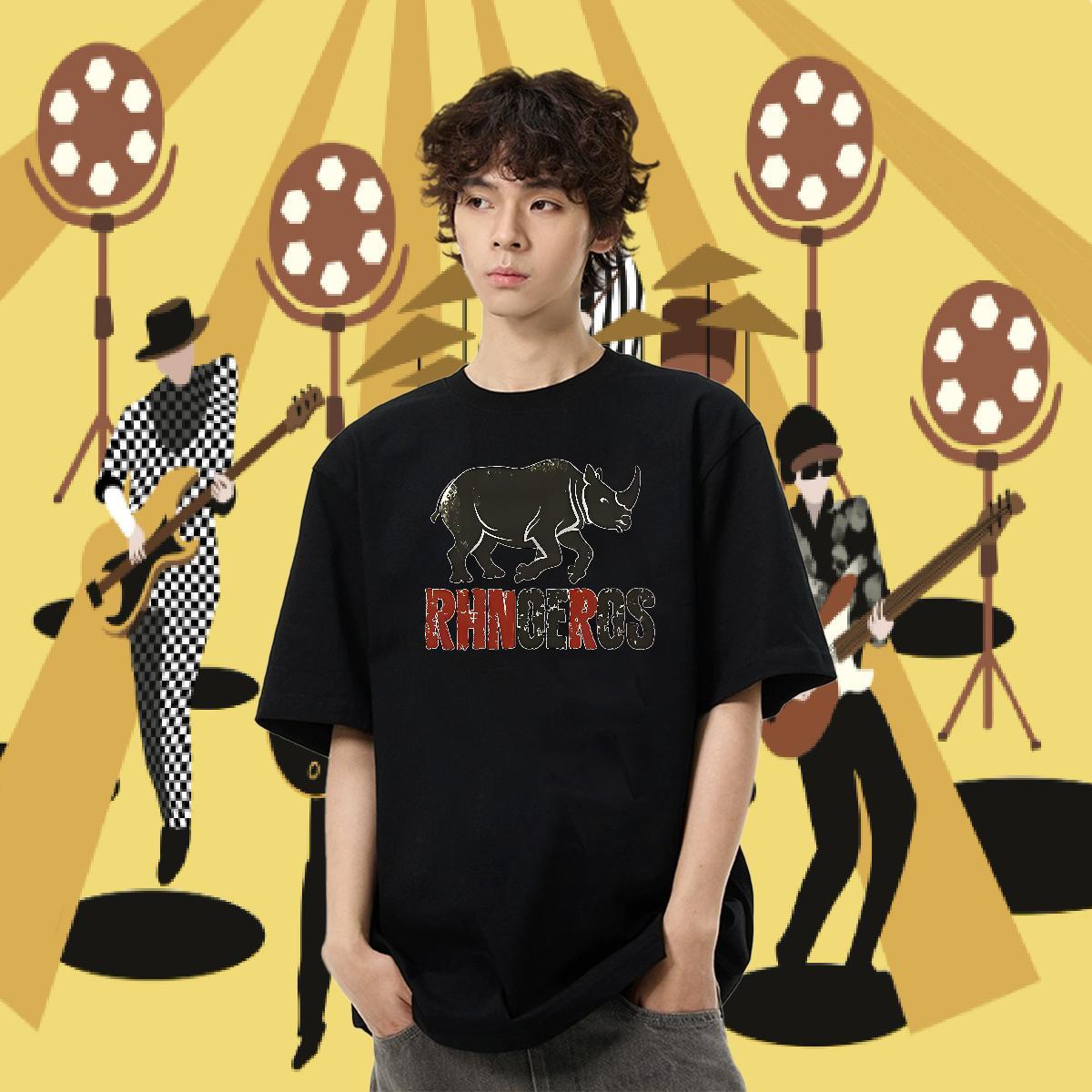 Casual New T Shirts Men 230g Pure Cotton rhinoceros Street Casual Wear Breathable Soft Popular Tshirt for Man Woman Oversized 3XL 4XL