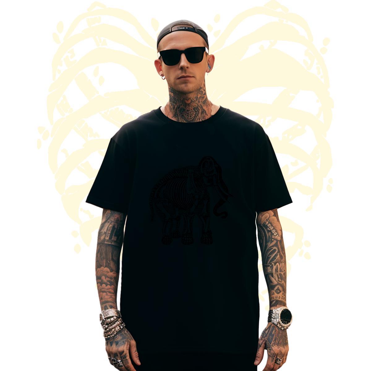 Wholesale Men Tshirts 230g Cotton Elephant Men T Shirts Street Wear Crew Neck Graphic Free Shipping Tee Shirt