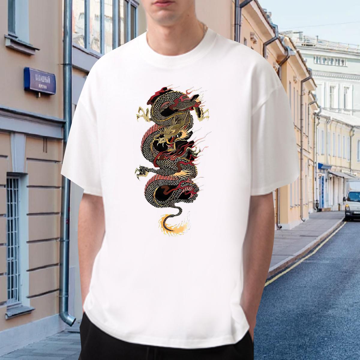 T-Shirts 230g Pure Cotton Angry Dragon Outdoor Breathable Crew Neck DIY Anime Men Tees Fashion Designer Comfortable Tees Shirts