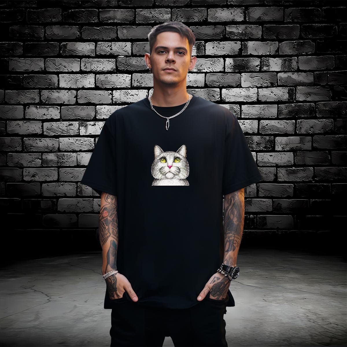 T Shirt For Man 230g Cotton cat Summer Casual O-Neck Short Sleeve DIY Anime Men Tshirts New Designer Classic Tees