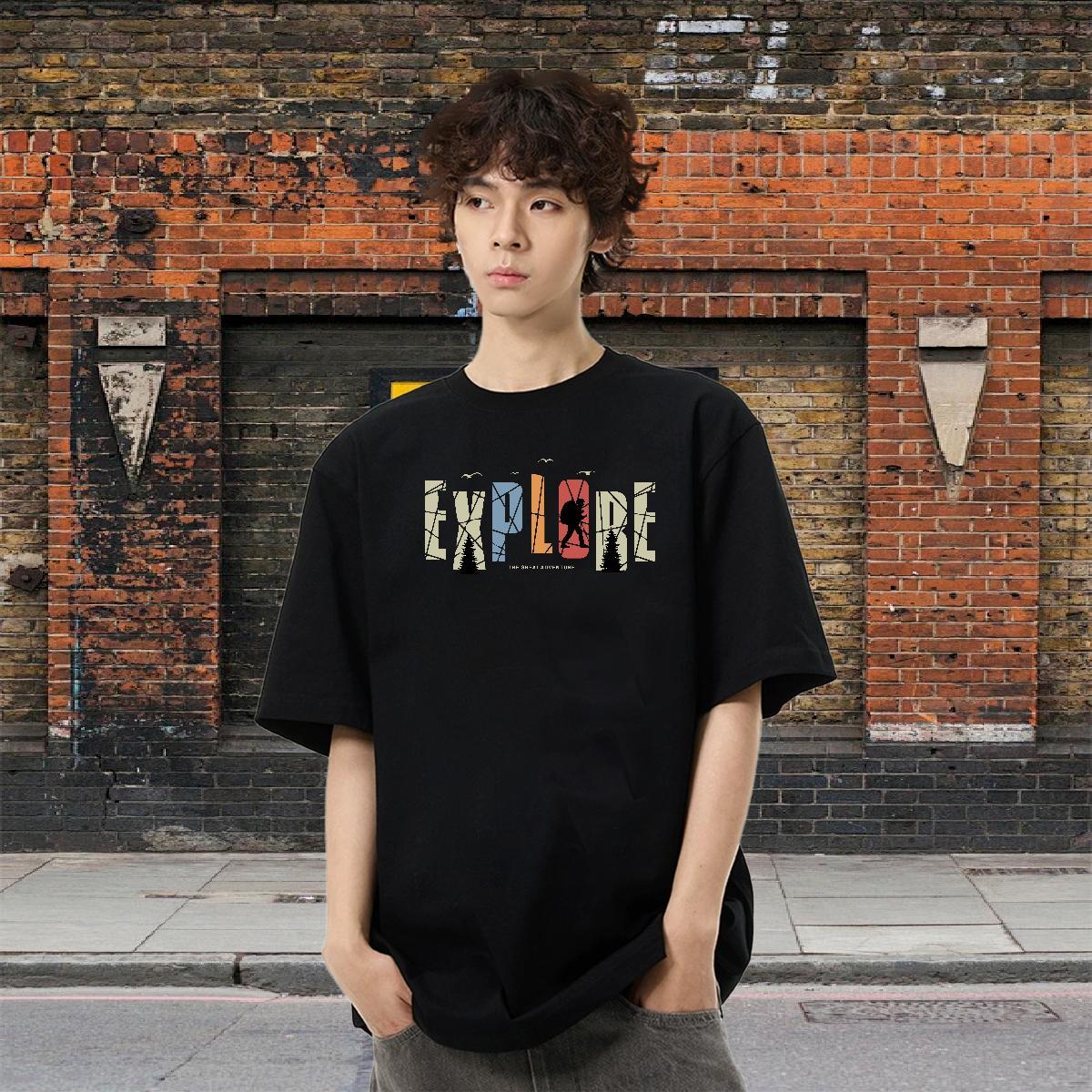 Brand Men Tees 230g 100% Cotton Daily Wear letter Anime Pure Cotton Customized T Shirts Men Tees Shirts