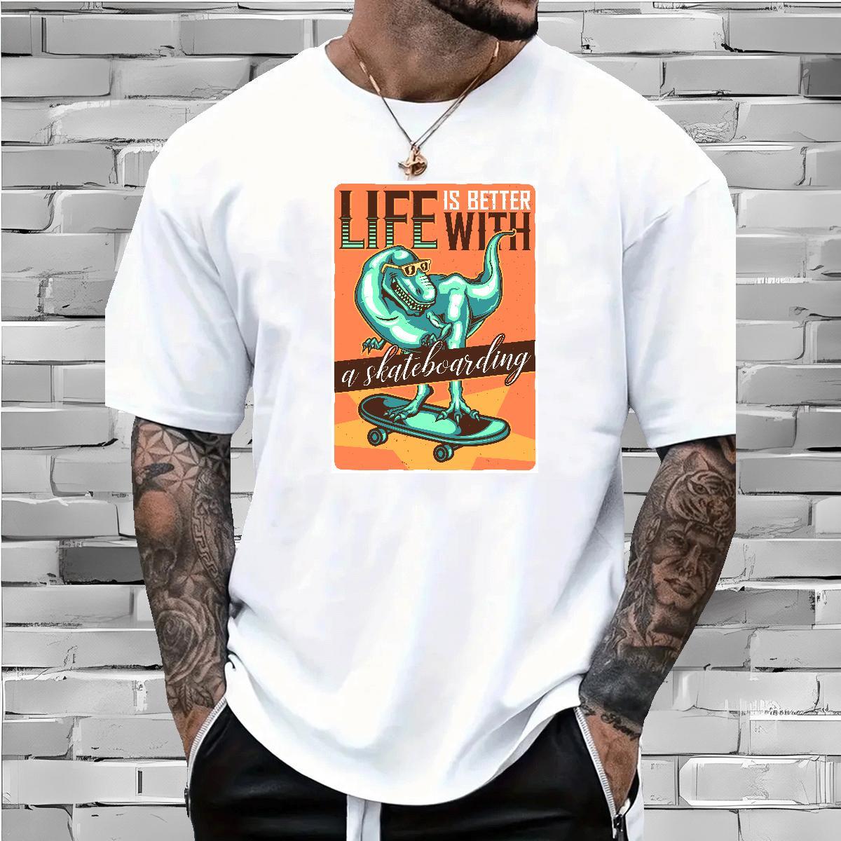 Classic T-Shirts 230g Cotton dinosaur Hip Hop Clothings O Neck Short Sleeves Popular Men Clothes T-Shirt Oversized 3XL 4XL