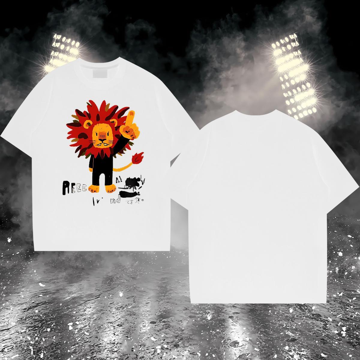 Brand Mens Tshirts 230g 100% Cotton lion T shirt Daily Outfit Breathable Crew Neck Cartoon Printing L-4XL Stylist Tops Shirt