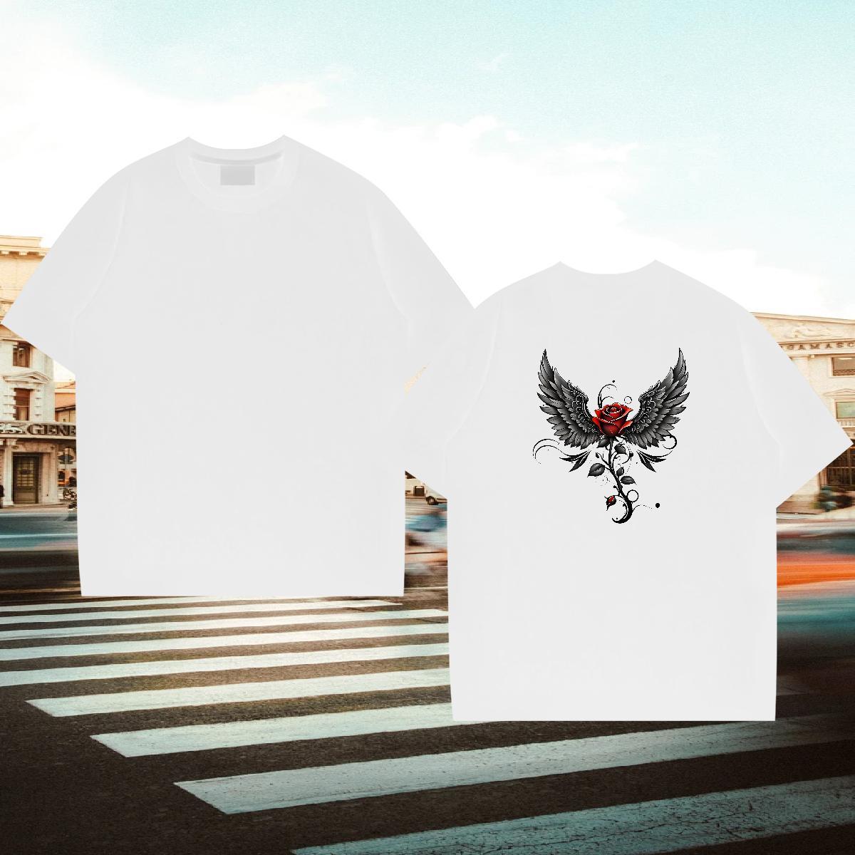 Fashion Men T Shirts 230g Cotton rose Street Wear Clothes Breathable Soft Loose Fit Men Clothes T-Shirt Custom Big Size