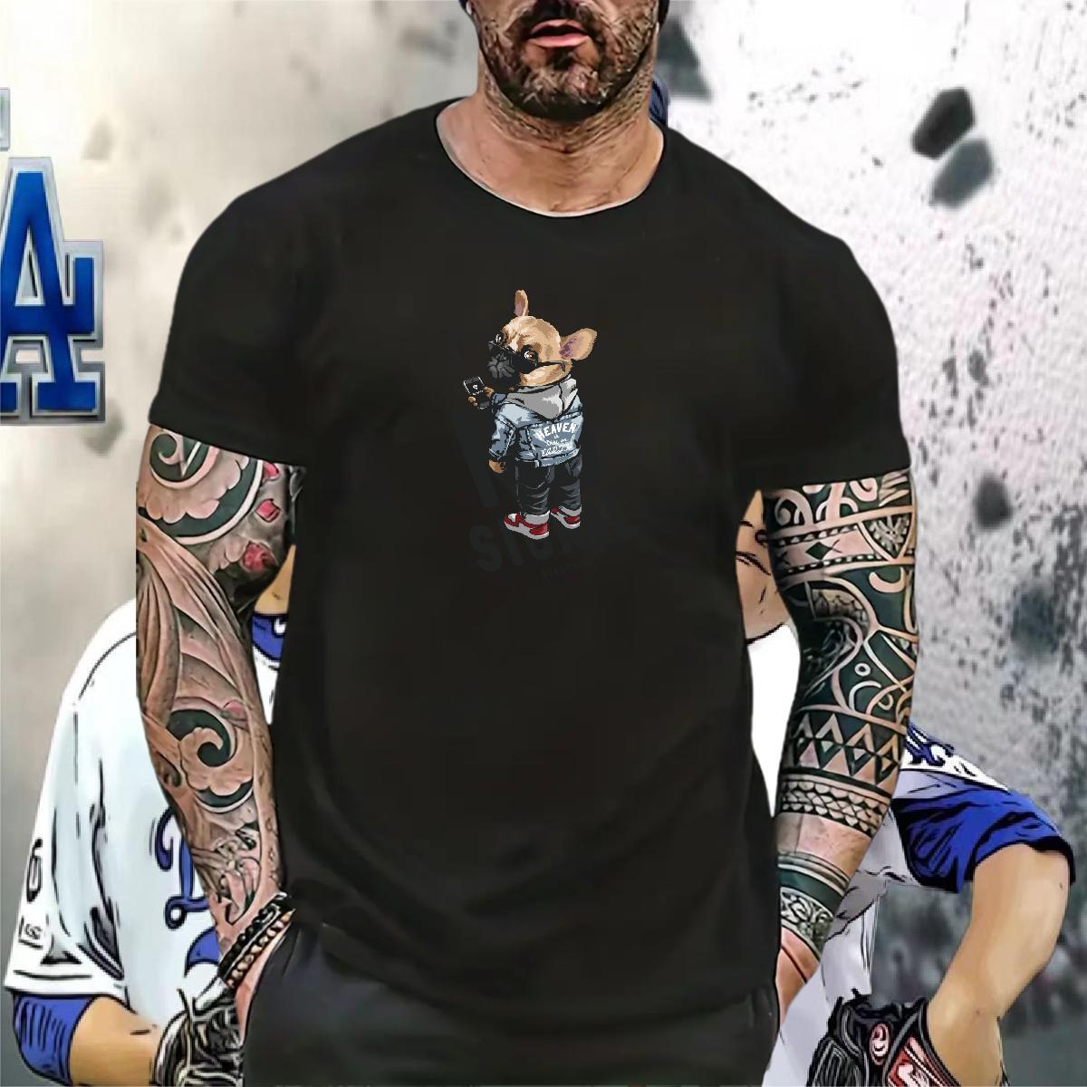 Fashion Casual T Shirt For Man 230g Pure Cotton dog Street Casual Tees Shirts Breathable Crew Neck Cool Design Men Tops Tees Custom Anime
