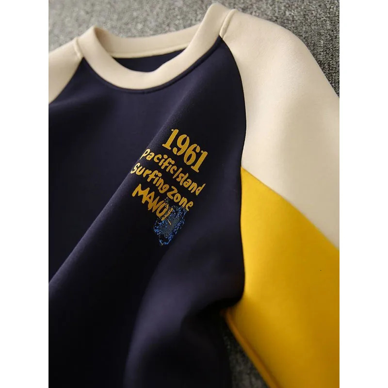 Korean Fashion Contrast Color Spliced Womens Sweatshirts Autumn Winter Casual Long Sleeve Printed Pullovers Tops for Female 240806