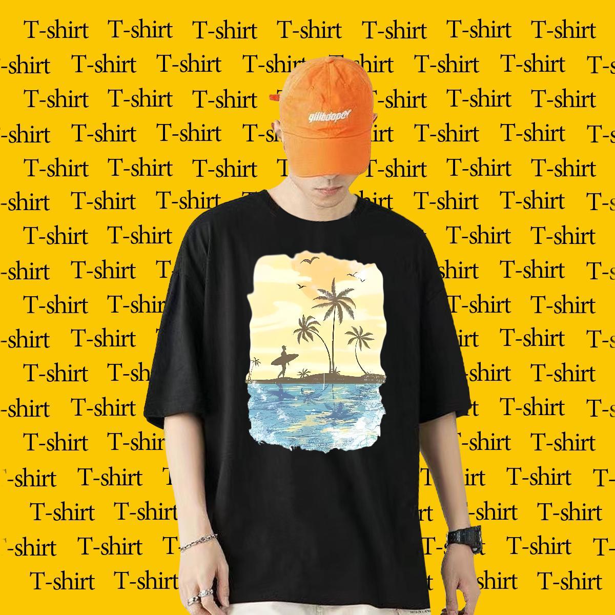 Casual New T Shirt For Man 230g 100% Cotton tree Sports Casual Top Tees Breathable Short Sleeve Cool Design Mens Tshirts Plus Size Cartoon