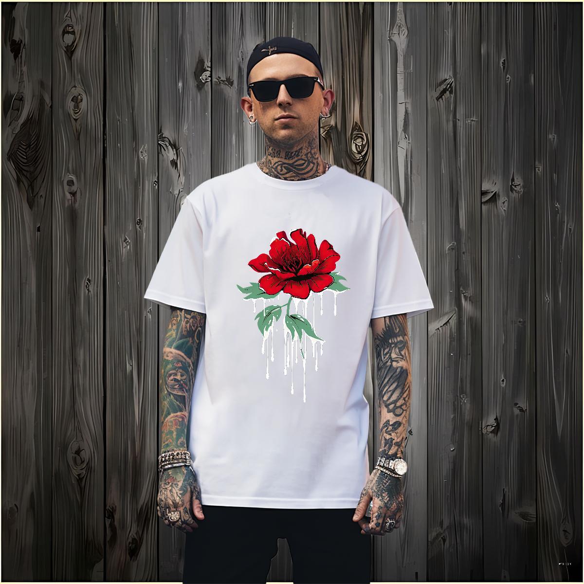 T-Shirts for Men 100% Cotton 230g ROSE Street Casual Pure Cotton Custom Cartoon Men Tshirts Free Shipping Comfortable Tees