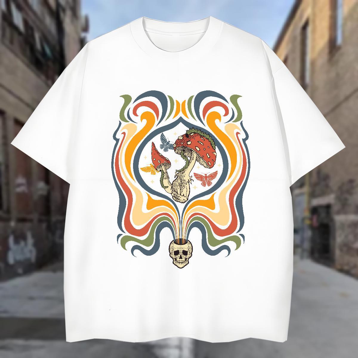 T-Shirts 100% Cotton 230g mushroom Street Casual Short Sleeve O-Neck Custom Printed Men Tees Wholesale Popular Tops Shirt