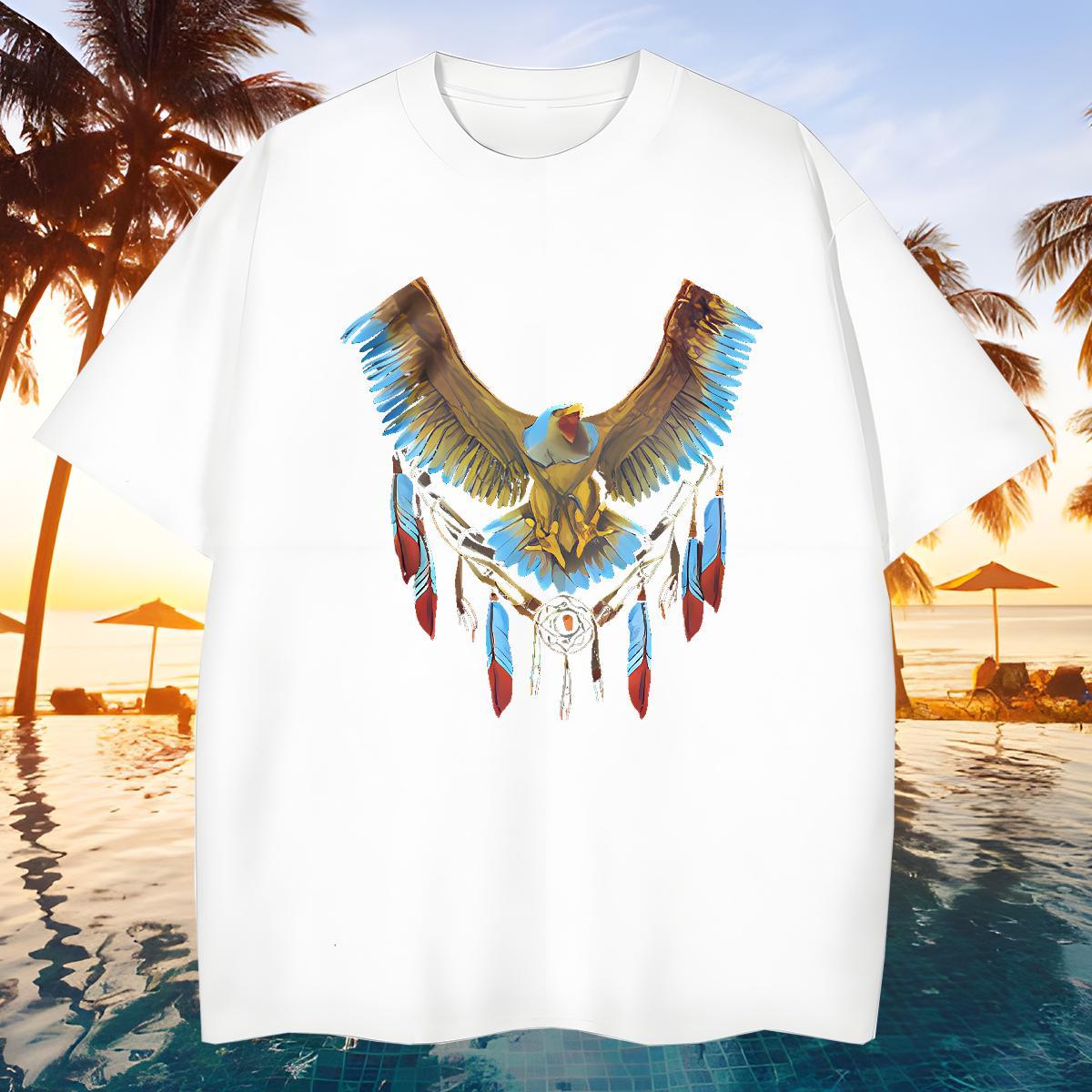 Loose Men Tees 100% Cotton 230g eagle Men T Shirts Beach O-Neck Short Sleeve Black White Customized Top Tees
