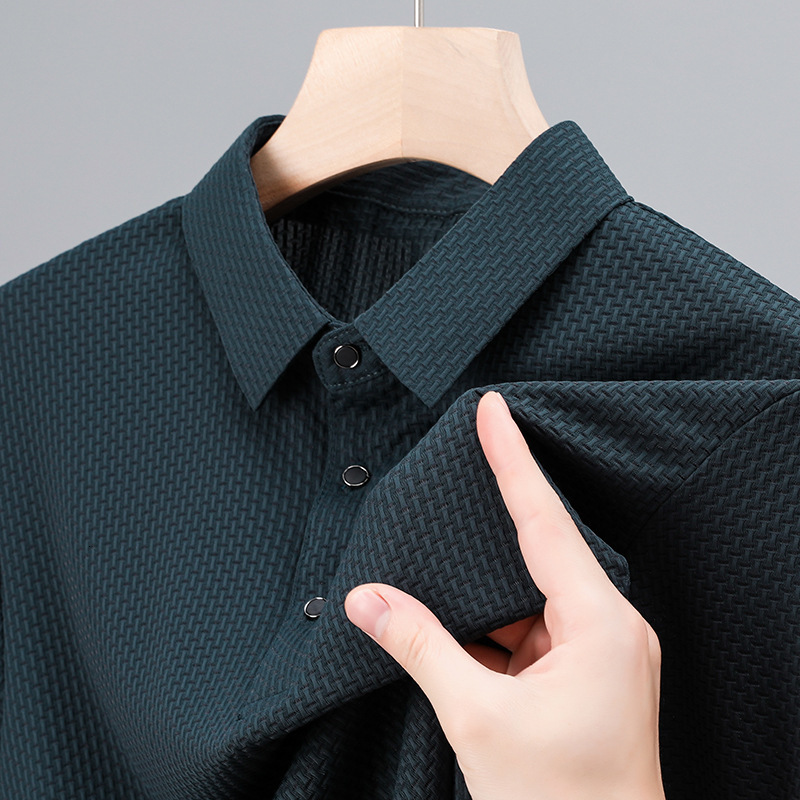 Short sleeved ice silk polo shirt summer T-shirt new business casual breathable thin top men's clothing