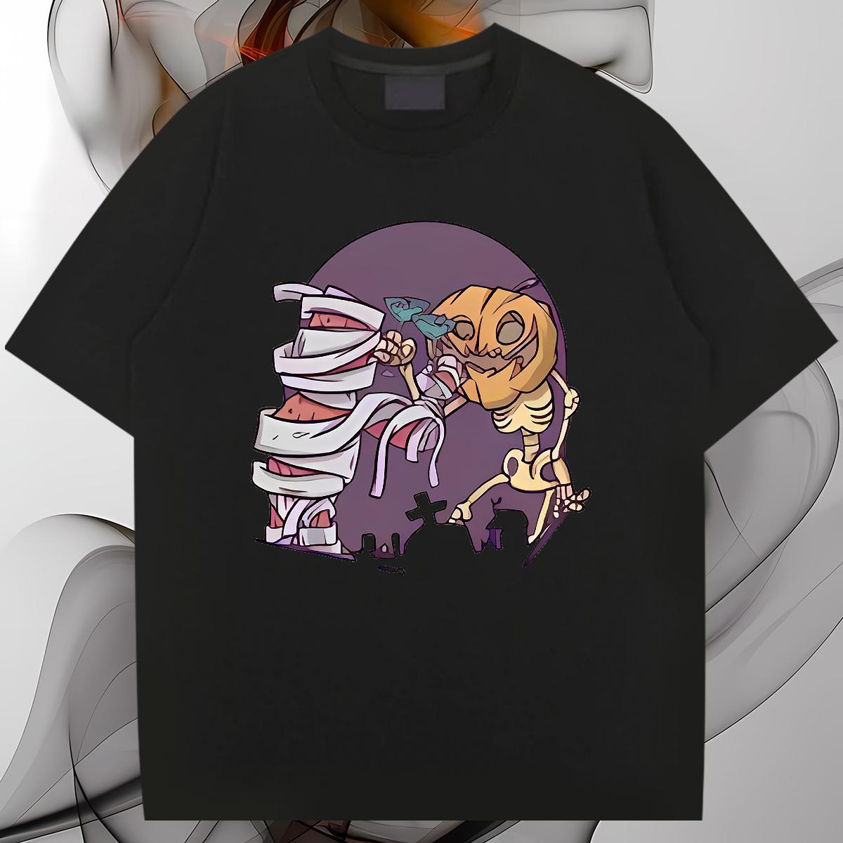 Casual New Man T Shirts 230g Pure Cotton halloween Hip Hop Street Tops Shirt O-Neck Short Sleeve Designer Men Tops Tees Skull